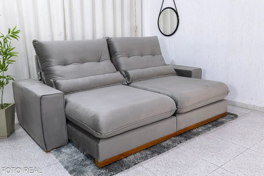 Sofá Retrátil Reclinável Sparta 2.30m Veludo Cinza 813 D33 e Molas Ensacadas - Móveis furniture