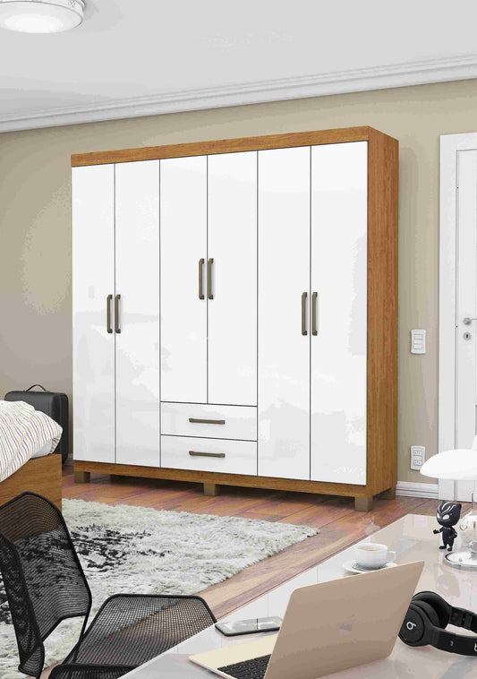 Roupeiro Aires Gold 6P2G com Pes Cinamomo.Branco - Móveis furniture