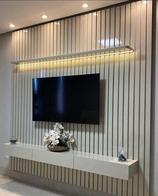 Home Nobre Ripado 230 1P3G com LED Branco.Off White Gelius - Móveis furniture