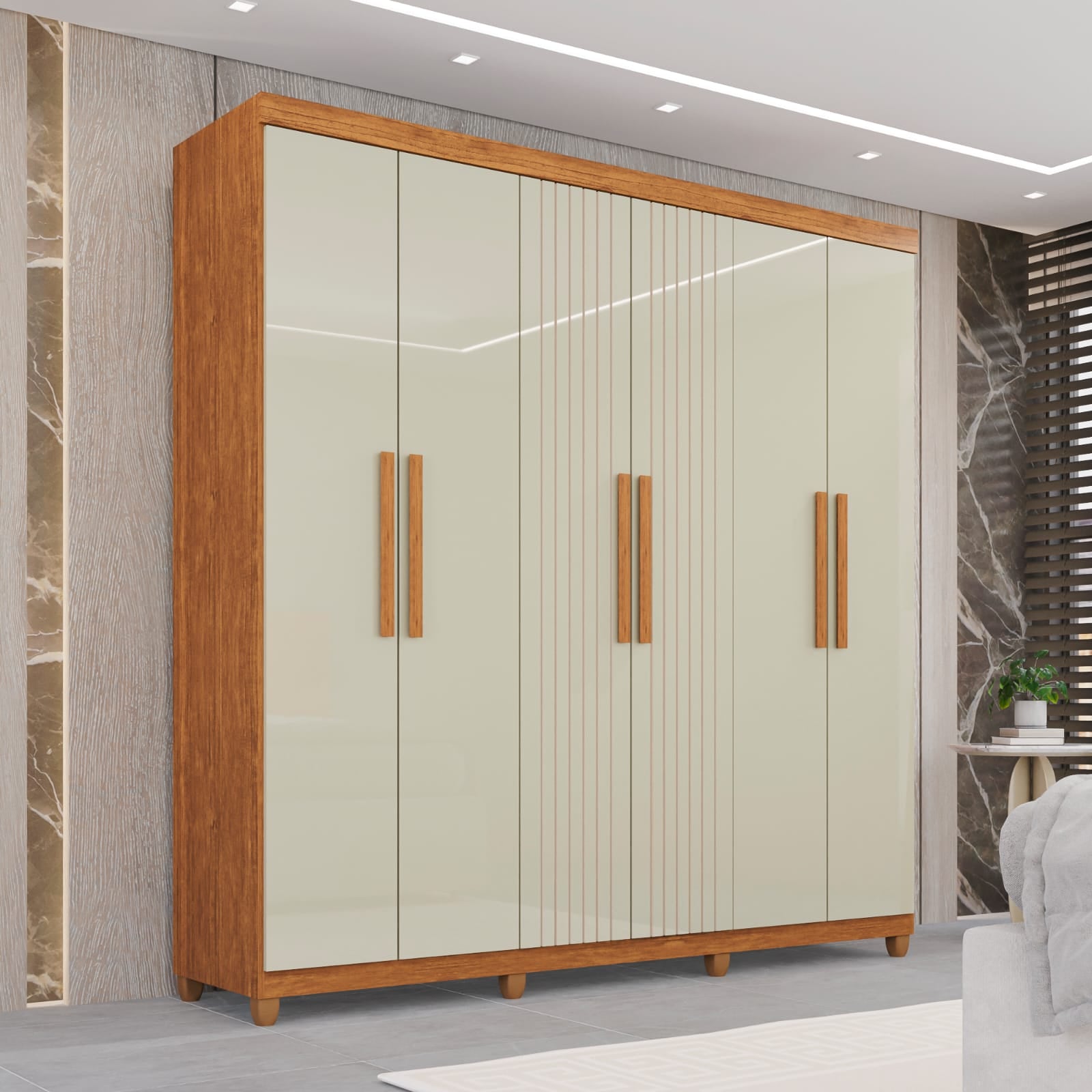 Roupeiro Portugal Frison 6P2G Cinamomo.Off White Imop - Móveis furniture