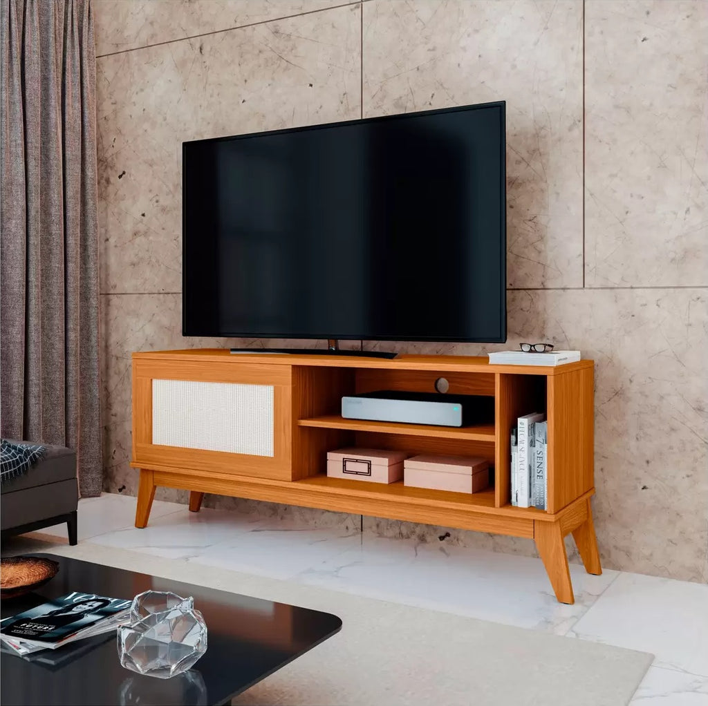 Rack até 55″ Cayman Off White/Cedro – EDN MÓVEIS - Móveis furniture