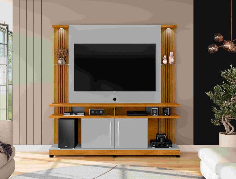 Home York LED 180 Naturale Efeito 3D Ripado.Off White Bechara Moveis