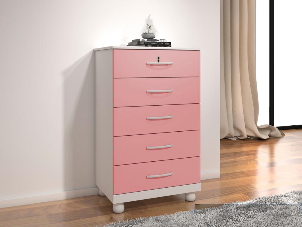 Cômoda 5 gavetas Ref.: 013 – Branco/Rosa - Móveis furniture