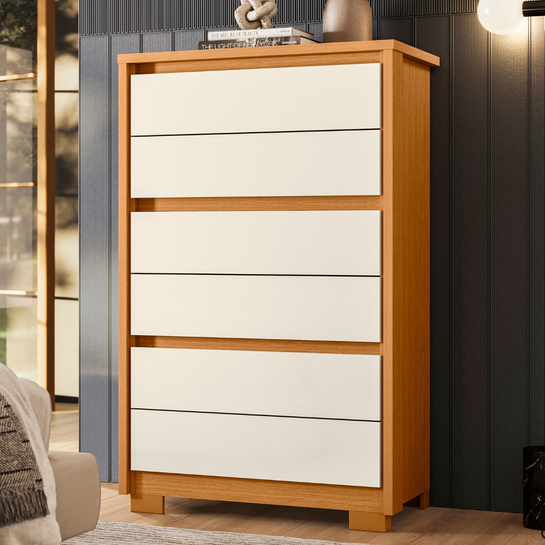 Cômoda 6 Gavetas Unno Cinamono/Off White – MÓVEIS ALBATROZ