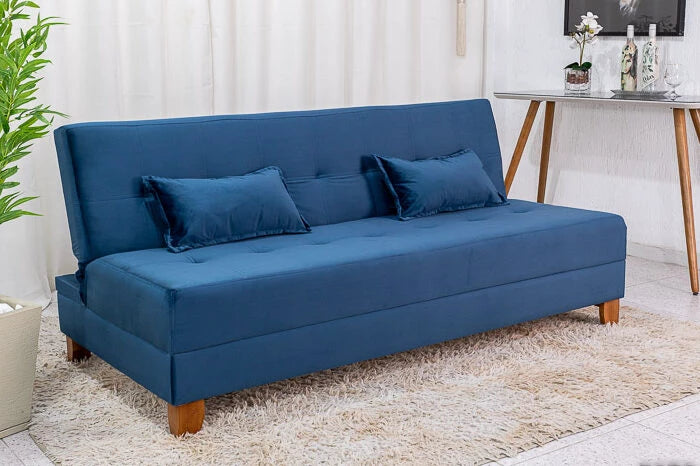 Sofá 4 lugares e Sofá Cama Casal Arpoador Veludo Azul - Móveis furniture