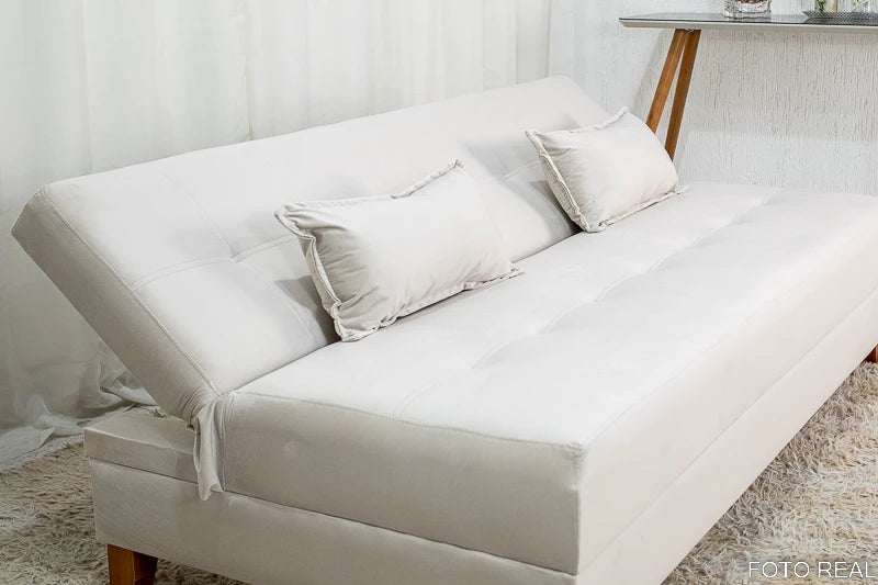 Sofá 4 lugares e Sofá Cama Casal Arpoador Veludo Bege - Móveis furniture
