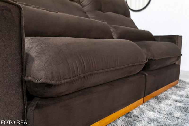 Sofá Retrátil Reclinável Sparta 2.30m Veludo Marrom 815 D33 e Molas Ensacadas - Móveis furniture