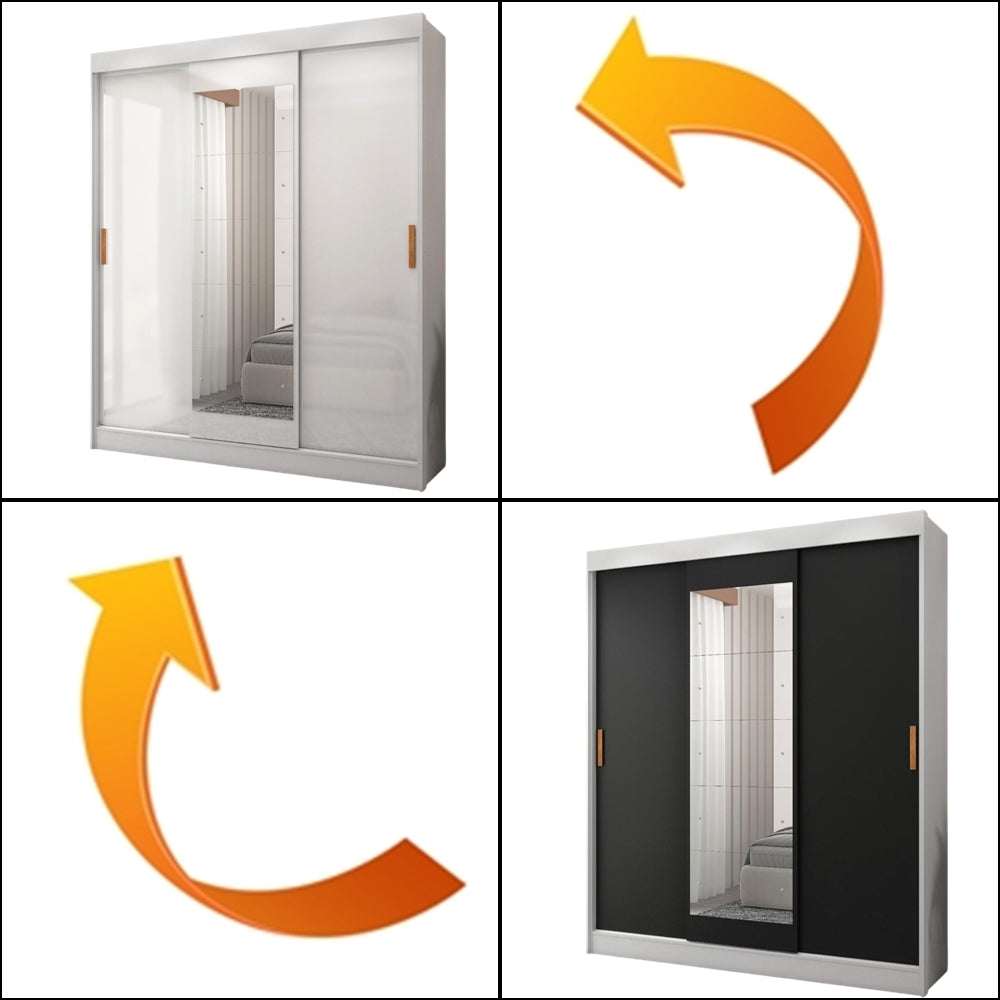 Guarda-Roupa 3 Portas (com espelho) Capri 1,70 m Branco/Preto/Branco – FELLICCI