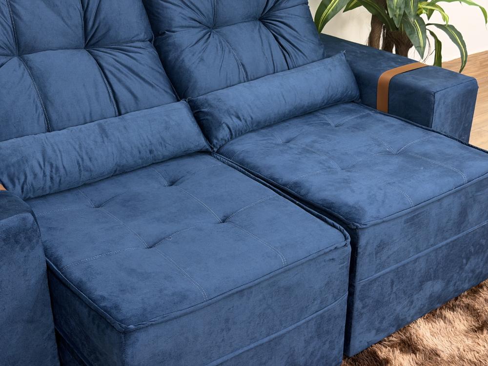 Sofá Retrátil e Reclinável Júnior 1,80 m Veludo Azul 07 – IMPERIAL DECOR