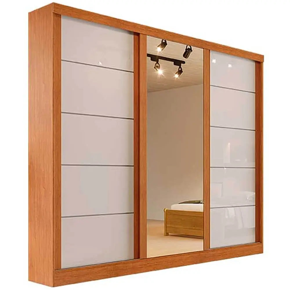 Guarda Roupa Casal 3 Portas de Correr e 4 Gavetas c/ Espelho Capri Bianchi