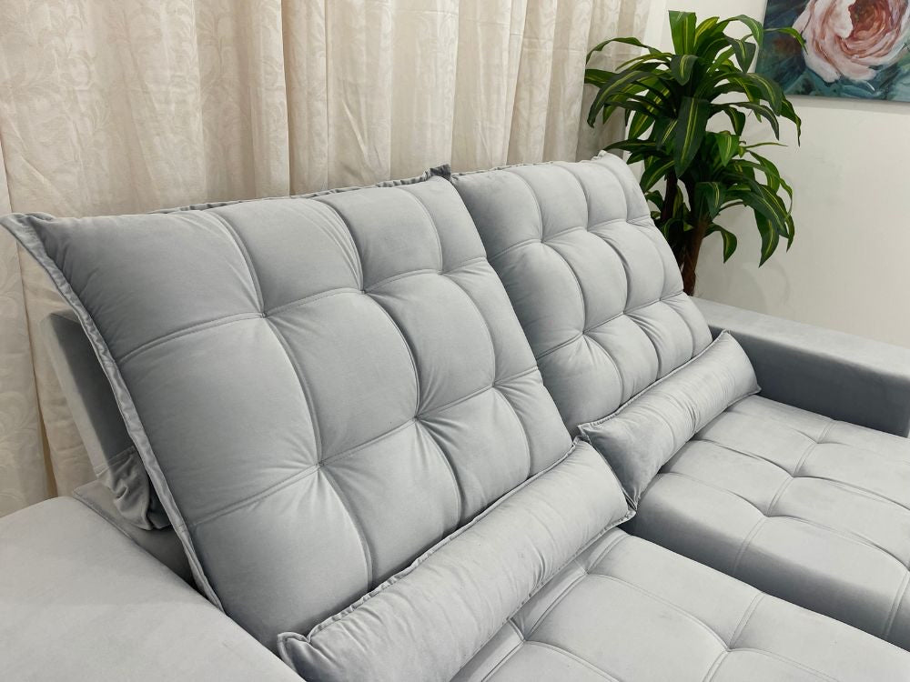 Sofá Retrátil Reclinável Small 2.00m – Prata Veludão - Móveis furniture