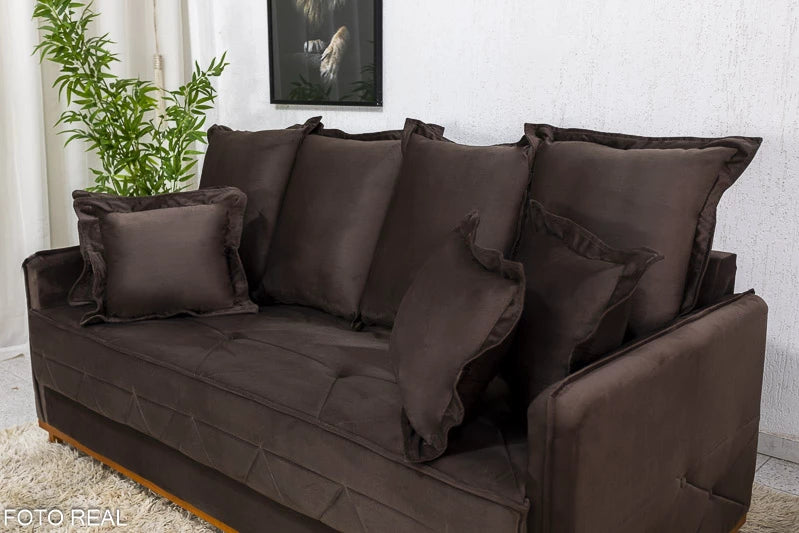 Sofá 3 lugares Vican Larg. 2.00m Veludo Marrom 5004 Molas Bonnel - Móveis furniture