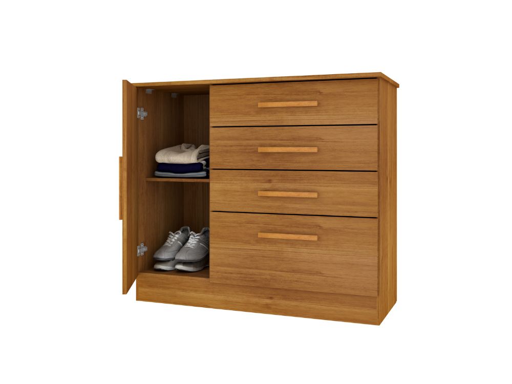 Cômoda Sapateira Chicago 4 Gavetas 1 Porta Tcil – Cinamomo - Móveis furniture