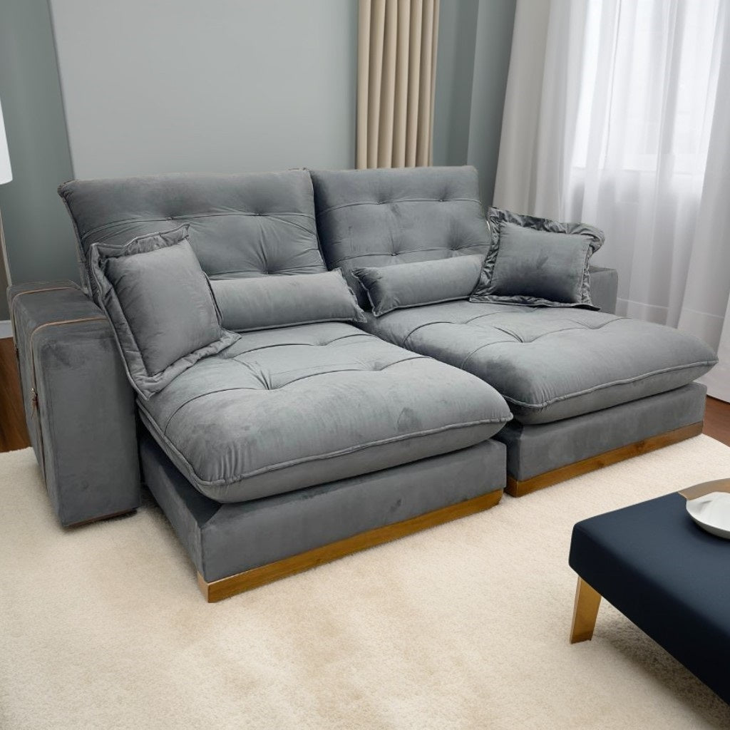 Sofá Retrátil e Reclinável Arthur/Toronto 2,30 m Grafite 4053 – D’VITRINE ESTOFADOS