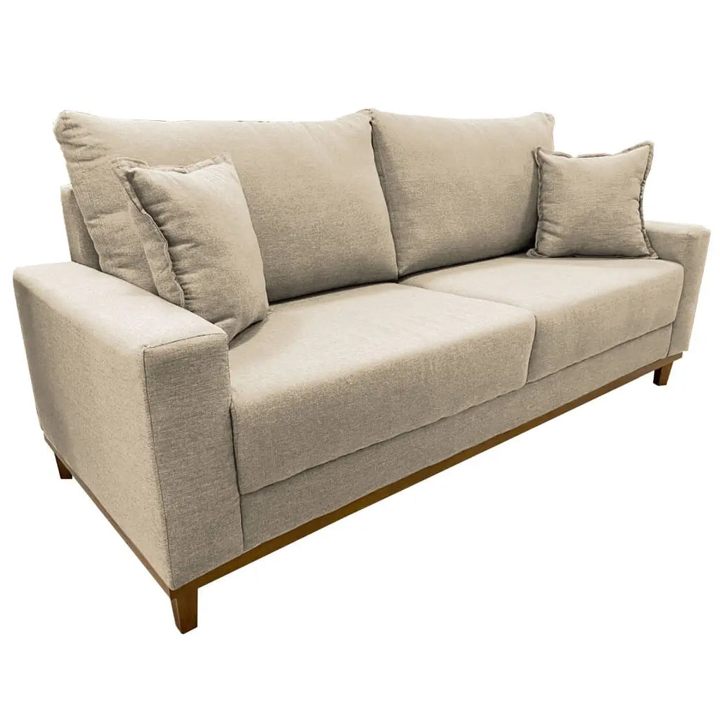 Sofá Grécia em Linho 4 Lugares Pé Madeira 212cm Aifos BEJE