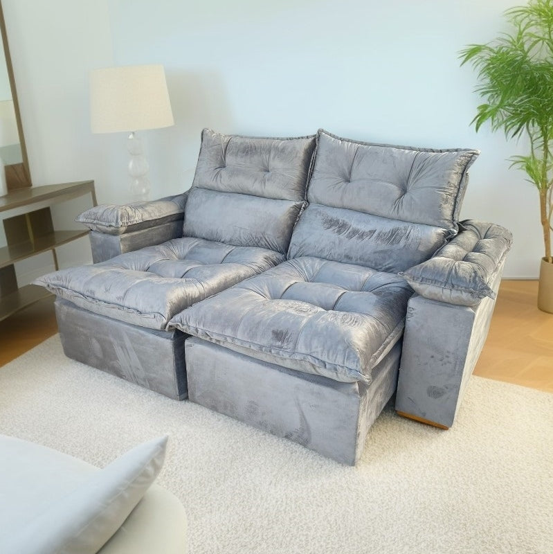 Sofá Retrátil e Reclinável Imperial 2,00 m Veludo Jolie Prata 08 – IMPERIAL DECOR - Móveis furniture