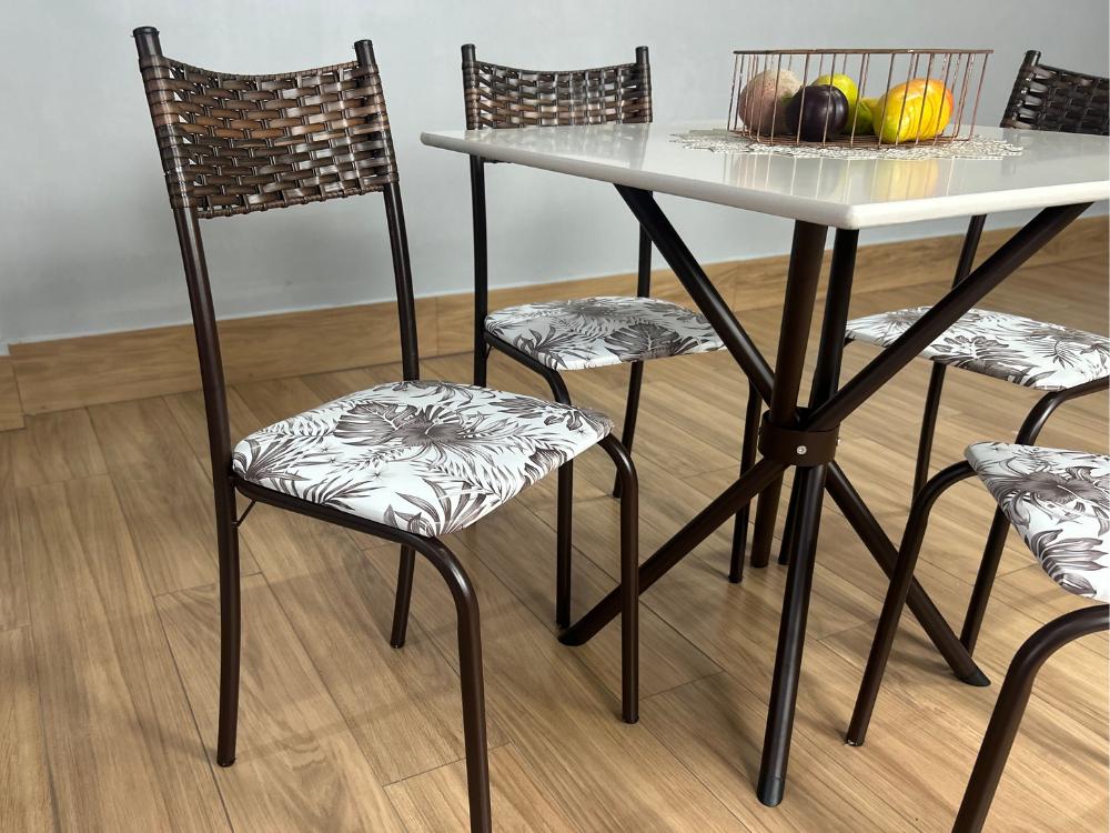 Conjunto Mesa Tubular Macaé Tampo Circular 0.75 Com 4 Cadeiras Ratam – Marrom/Off White