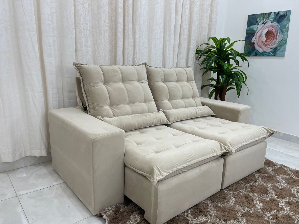 Sofá Retrátil Reclinável Small 2.30m – Bege Veludão - Móveis furniture