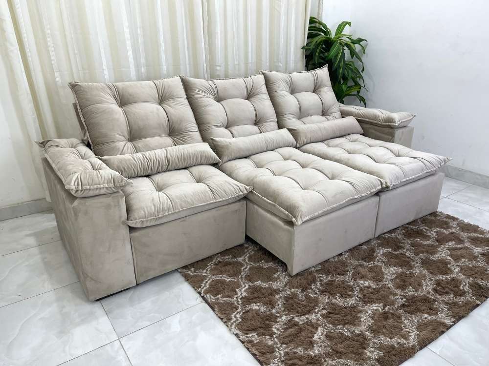 Sofá Retrátil Reclinável Atenas 2.70m – Bege - Móveis furniture
