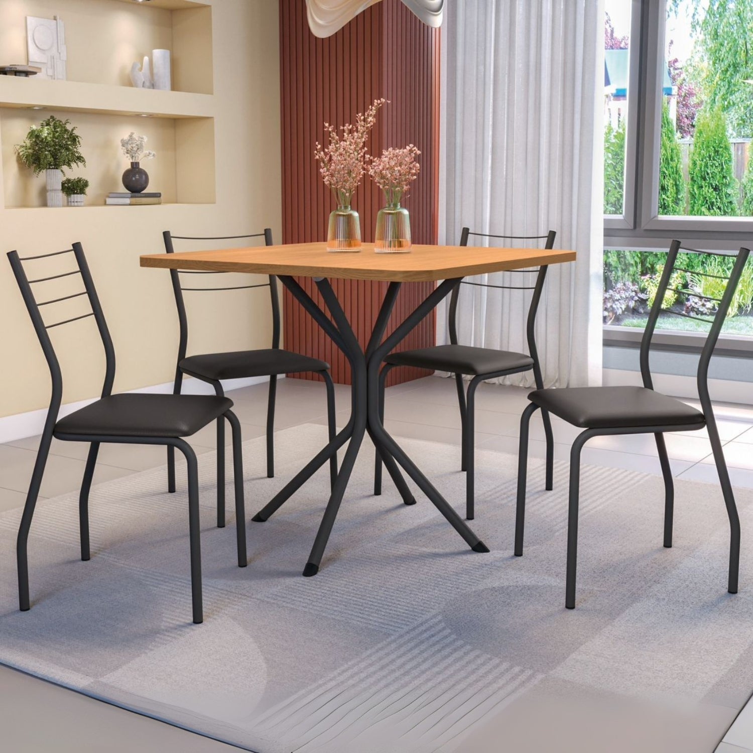 Mesa Creta 0,90 com 4 Cadeiras Malta CMC1078(M088/F090/4C140) Preto/Cinamomo – KAPPESBERG