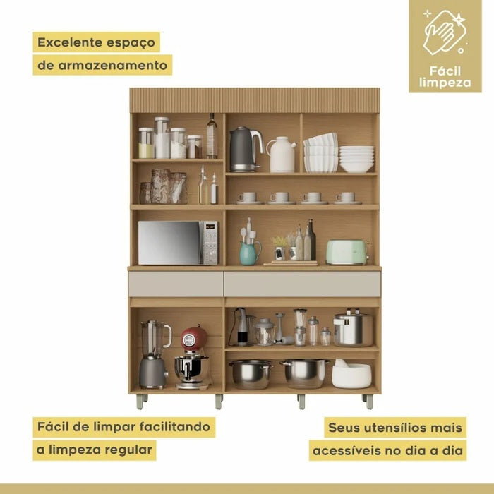 Kit Cozinha Realeza 5P2G 1,60 m Carvalho/Greige – NESHER
