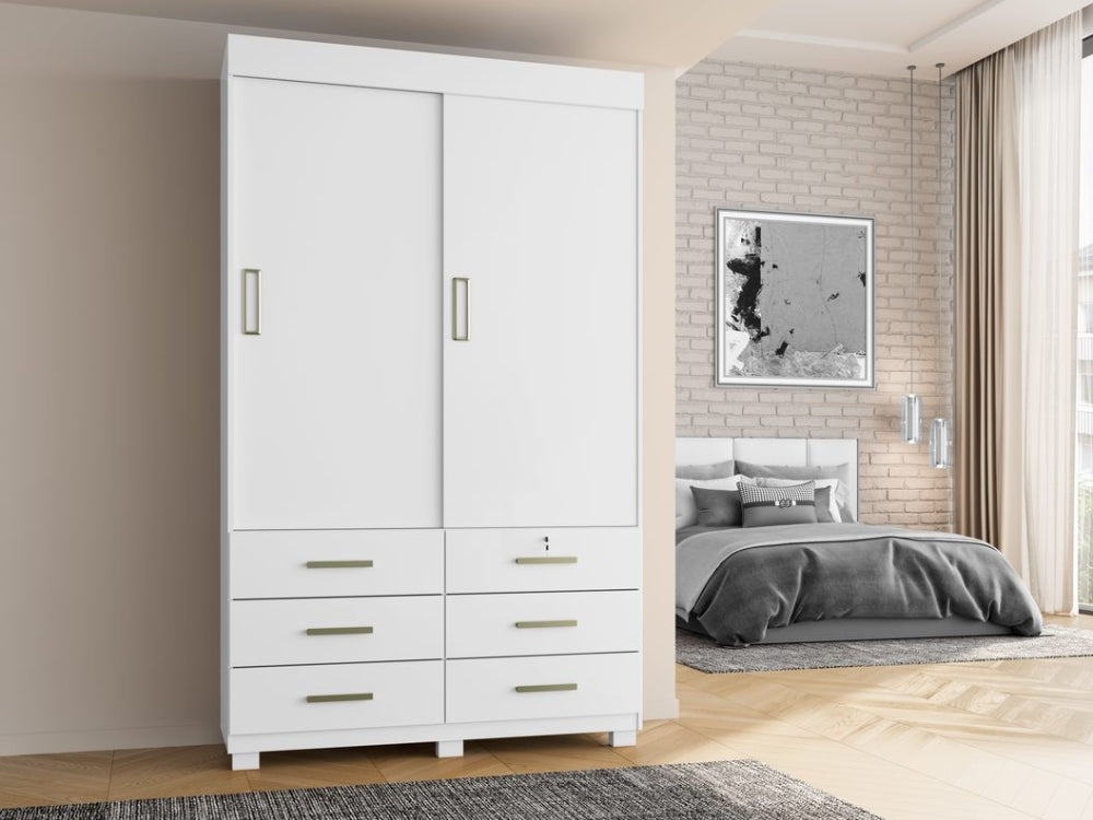 Guarda-Roupa Buzios 2 portas de correr Sem espelho 6 gavetas – Branco