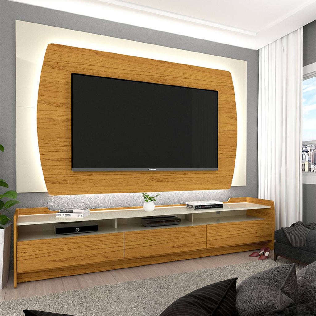 Painel Sublime 180 + Rack Sublime 180 Off White/Naturale - Móveis furniture