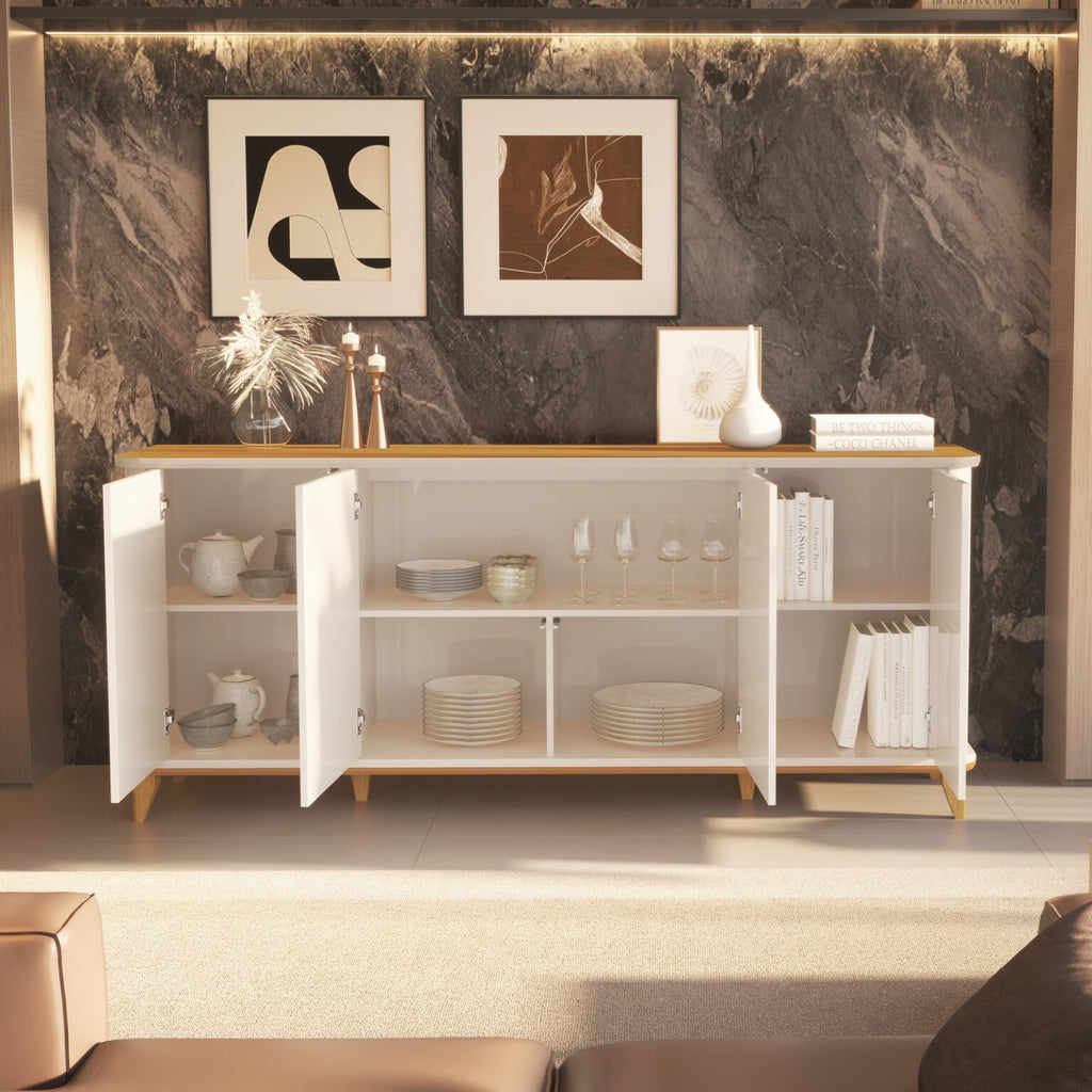 Buffet 4 Portas Aron Off White/Cedro – EDN MÓVEIS