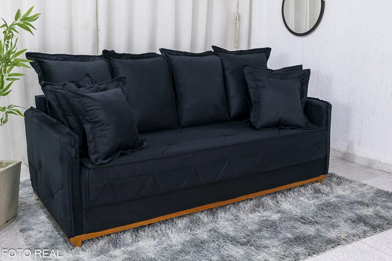 Sofá 3 lugares Vican Larg. 2.00m Veludo Preto 6011 Molas Bonnel - Móveis furniture