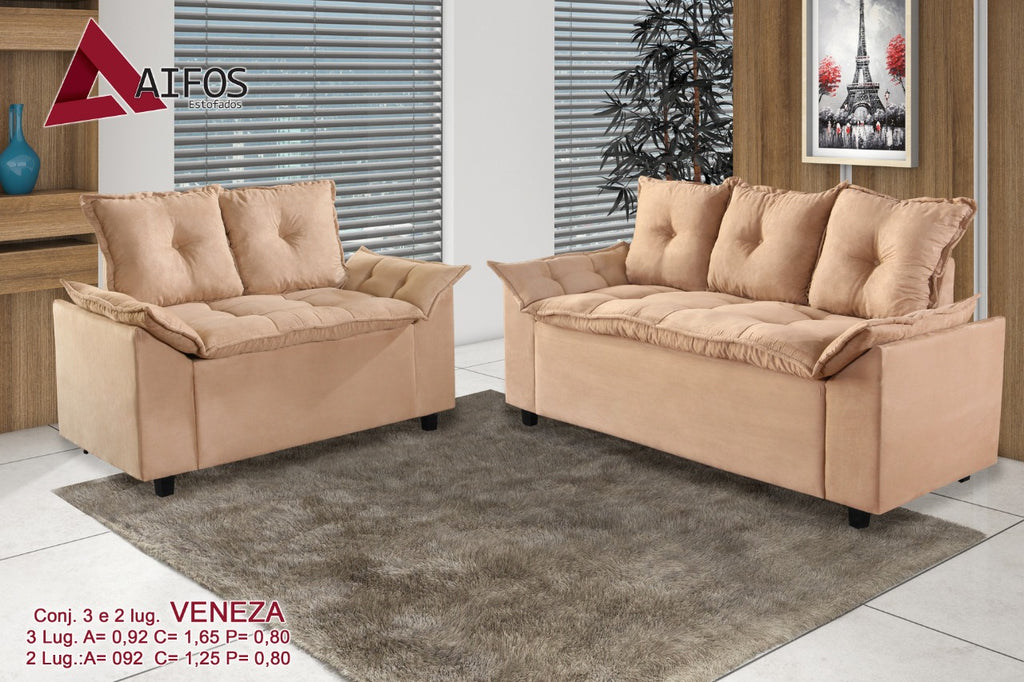 Conj Estofado Veneza 2x3Lgs Suede - Móveis furniture