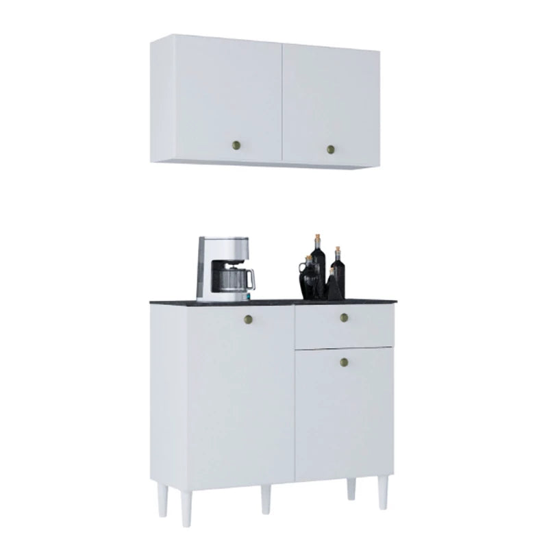 Balcão + Aéreo Branco Larg. 90cm Poquema - Móveis furniture