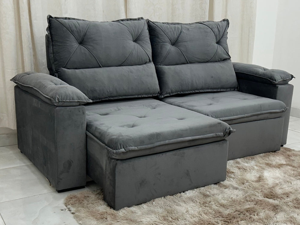 Sofá Retrátil e Reclinável REF 2030 2.00m – Cinza Veludão - Móveis furniture