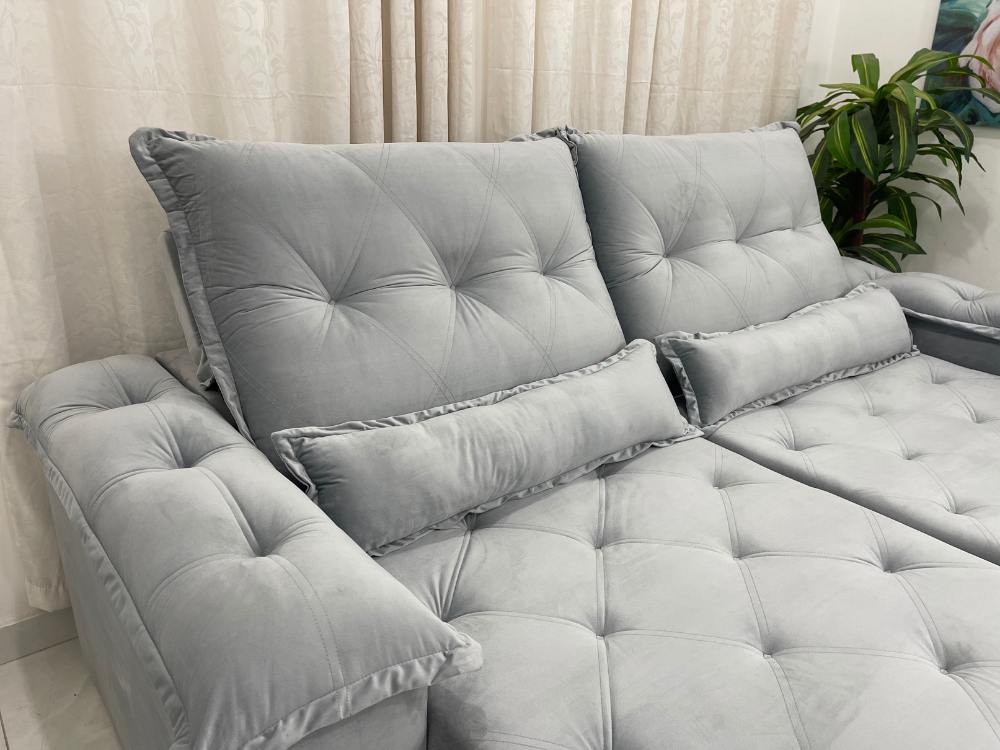 Sofá Retrátil Reclinável Valência 2.50m – Prata Veludo - Móveis furniture