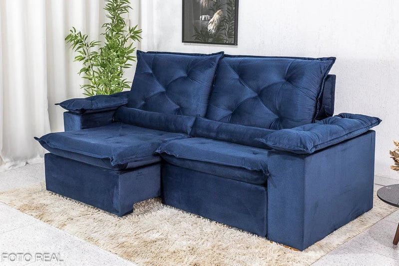 Sofá Retrátil Reclinável 2.00m Roma Veludo Azul - Móveis furniture