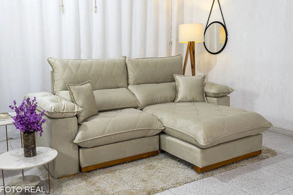 Sofá Retrátil Reclinável 2.30m Magnum Veludo Bege - Molas Ensacadas