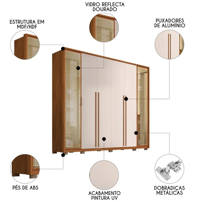 Guarda-Roupa 6 Portas Octavius 2,65 m Freijó/Off White – CAEMMUN MOVELARIA - Móveis furniture