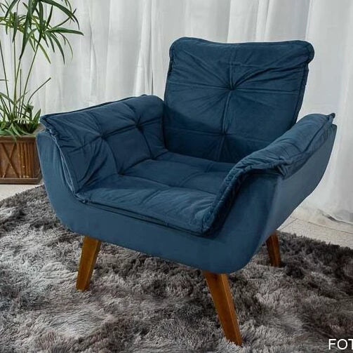 Poltrona Pérola Base Fixa Veludo Azul - Móveis furniture