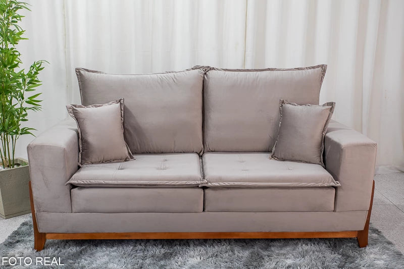 Sofá 3 lugares Havaí Luxo 2.00m Veludo Bege 525 Molas Ensacadas - Móveis furniture
