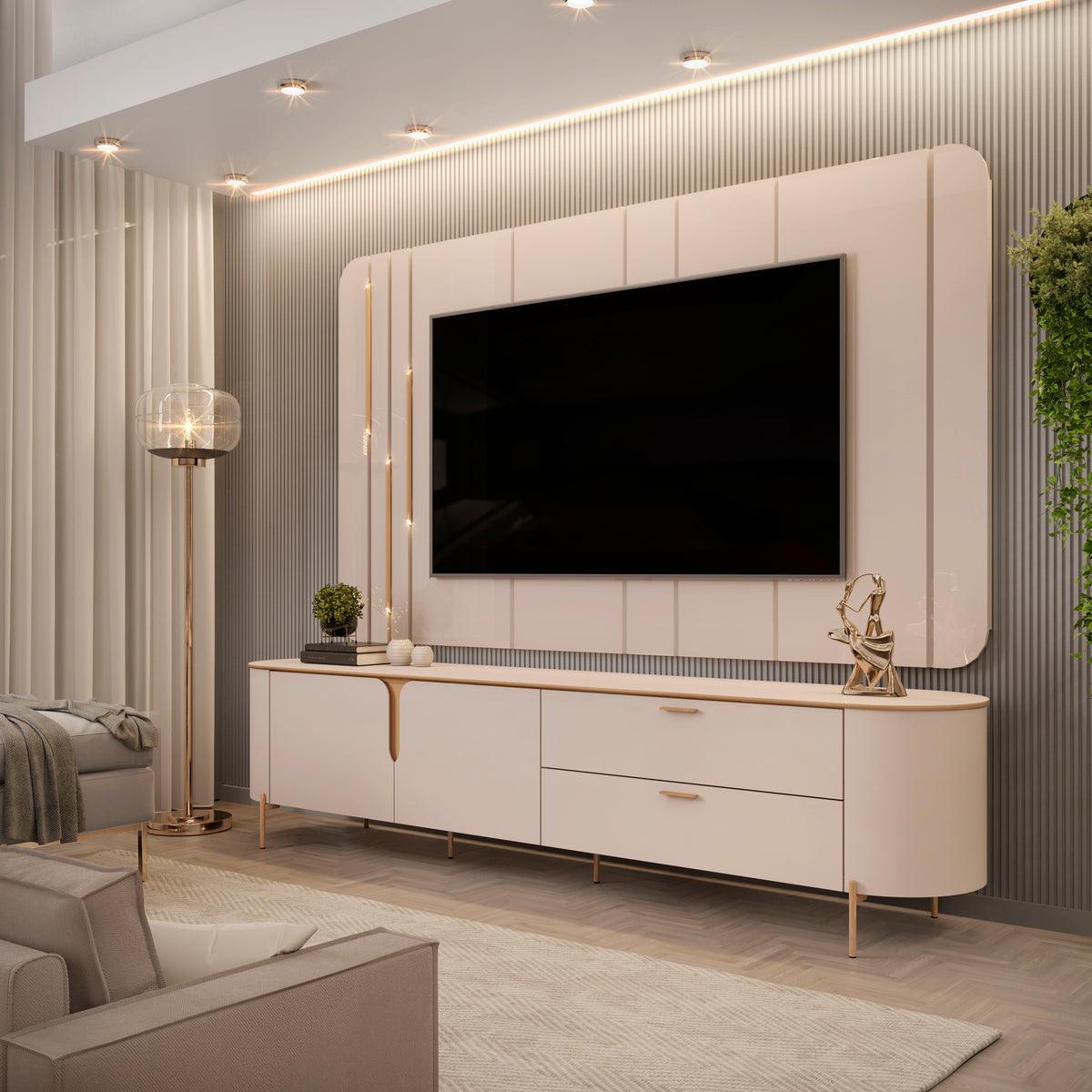 Bancada com Painel Celine Off White DJ Moveis - Móveis furniture