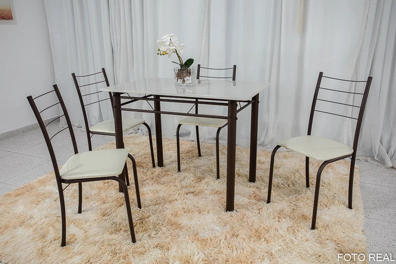 Mesa Rio 100x60 4 Cadeiras Tampo Pedra cor Off Teixeira