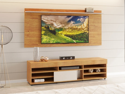 Rack Bela com Painel Ravena 55” – Mel/Off White - Móveis furniture