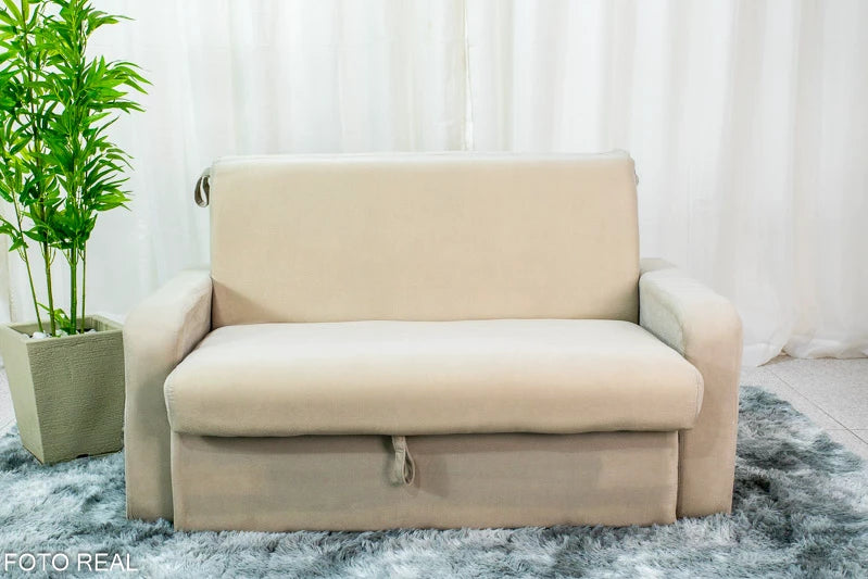 Sofá Cama Daiane Larg. 1.40m com Baú Bege