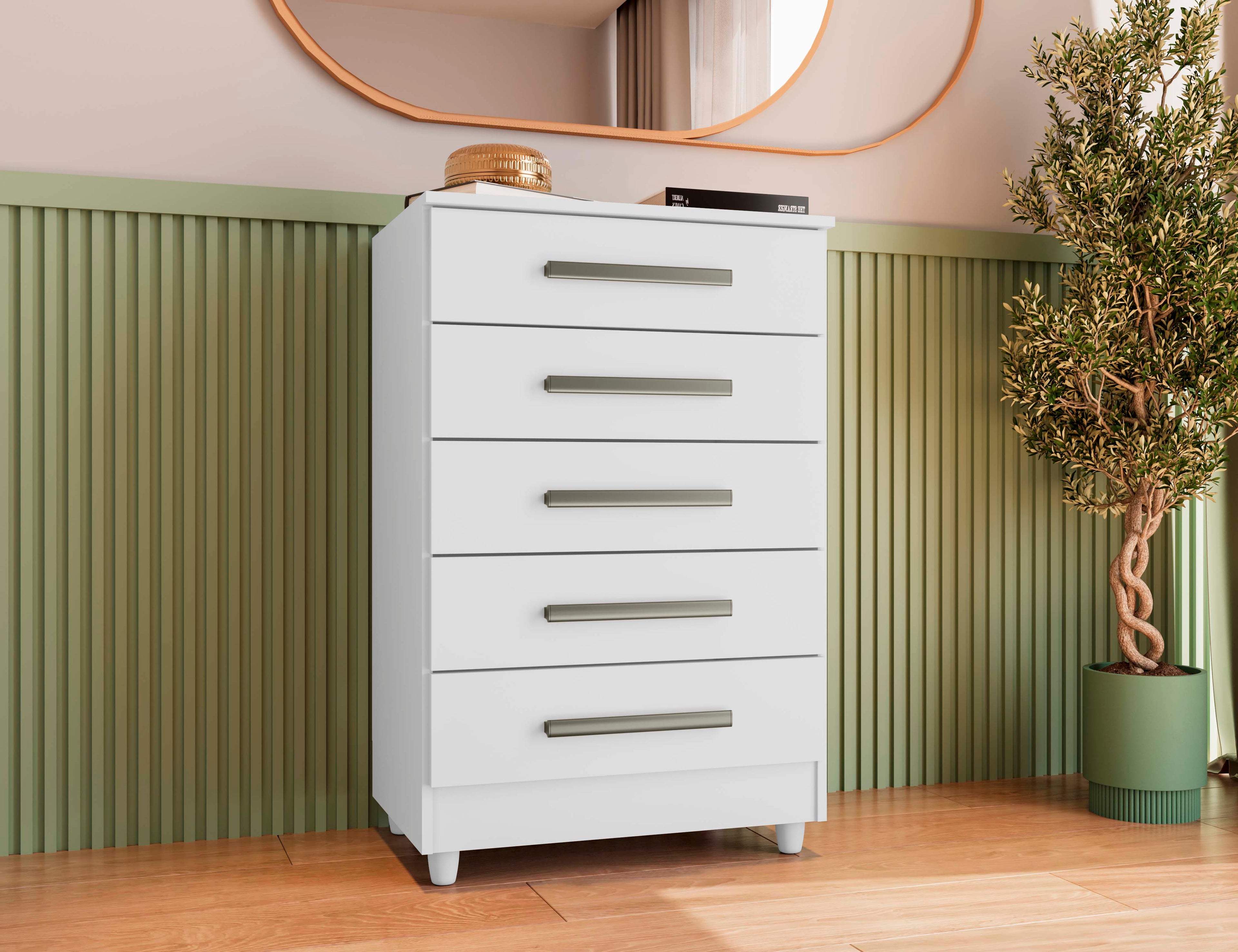 Cômoda Paola 5 gavetas – Branco