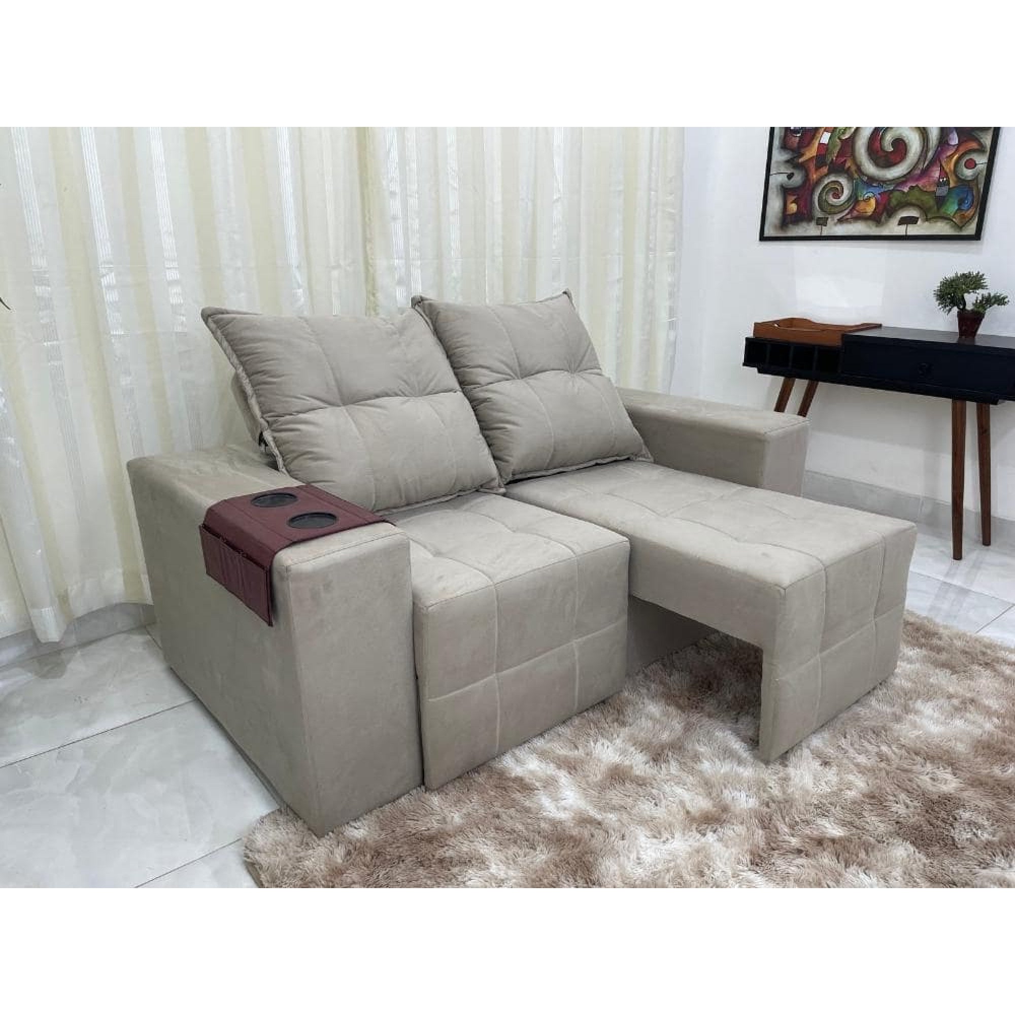 Sofá Espanha Retrátil Reclinável 1,50m - Bege - Móveis furniture