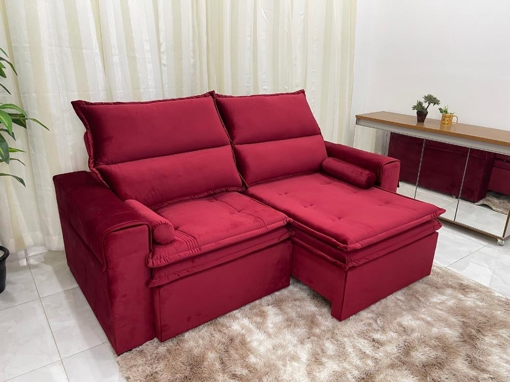 Sofá Retrátil Reclinável Sírius 2.00m – Vinho Veludão - Móveis furniture