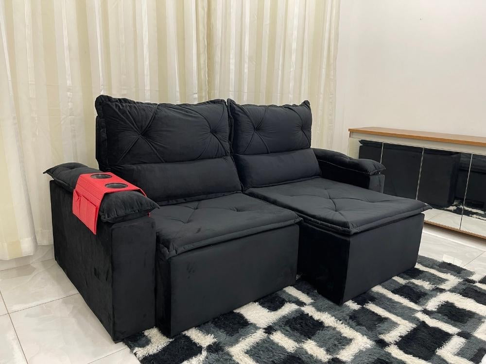 Sofá Retrátil e Reclinável REF 2025 2.00m – Preto Veludão - Móveis furniture
