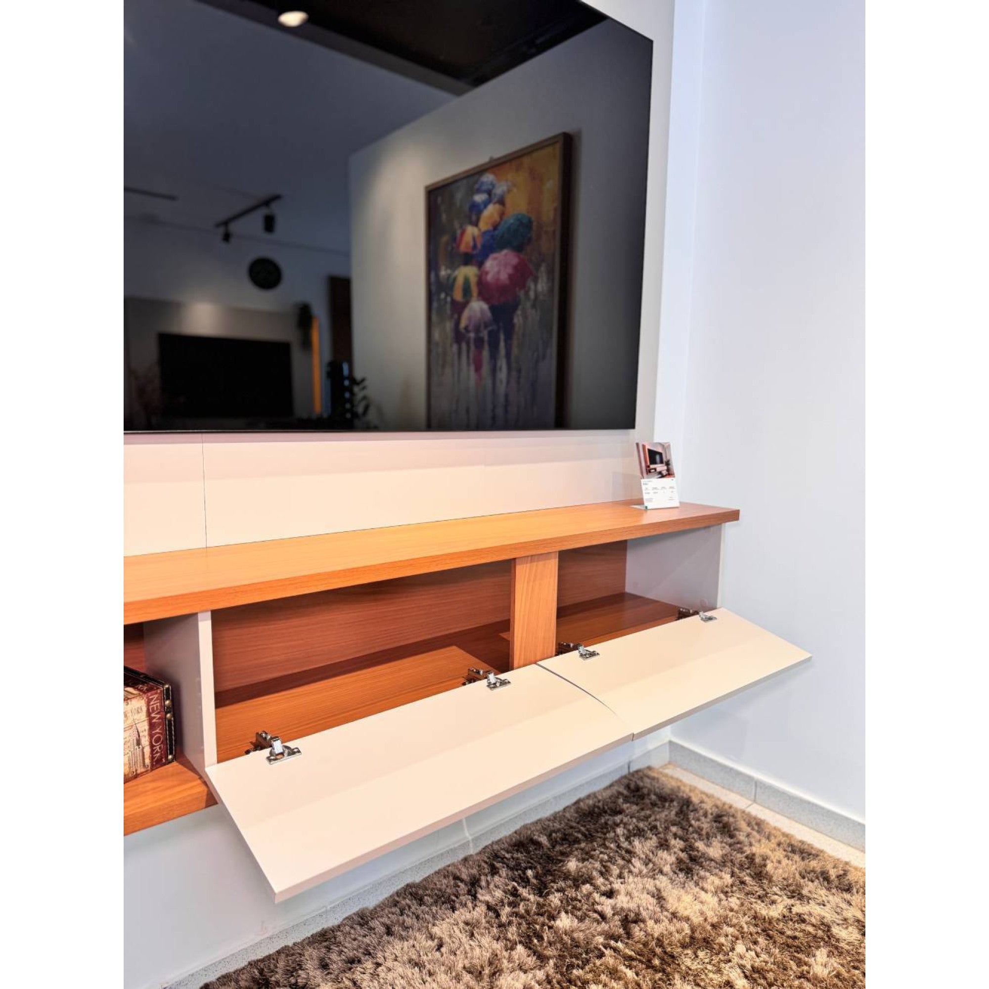 Home Suspenso Egeu para Tvs até 65" - Off White Matte / Freijó