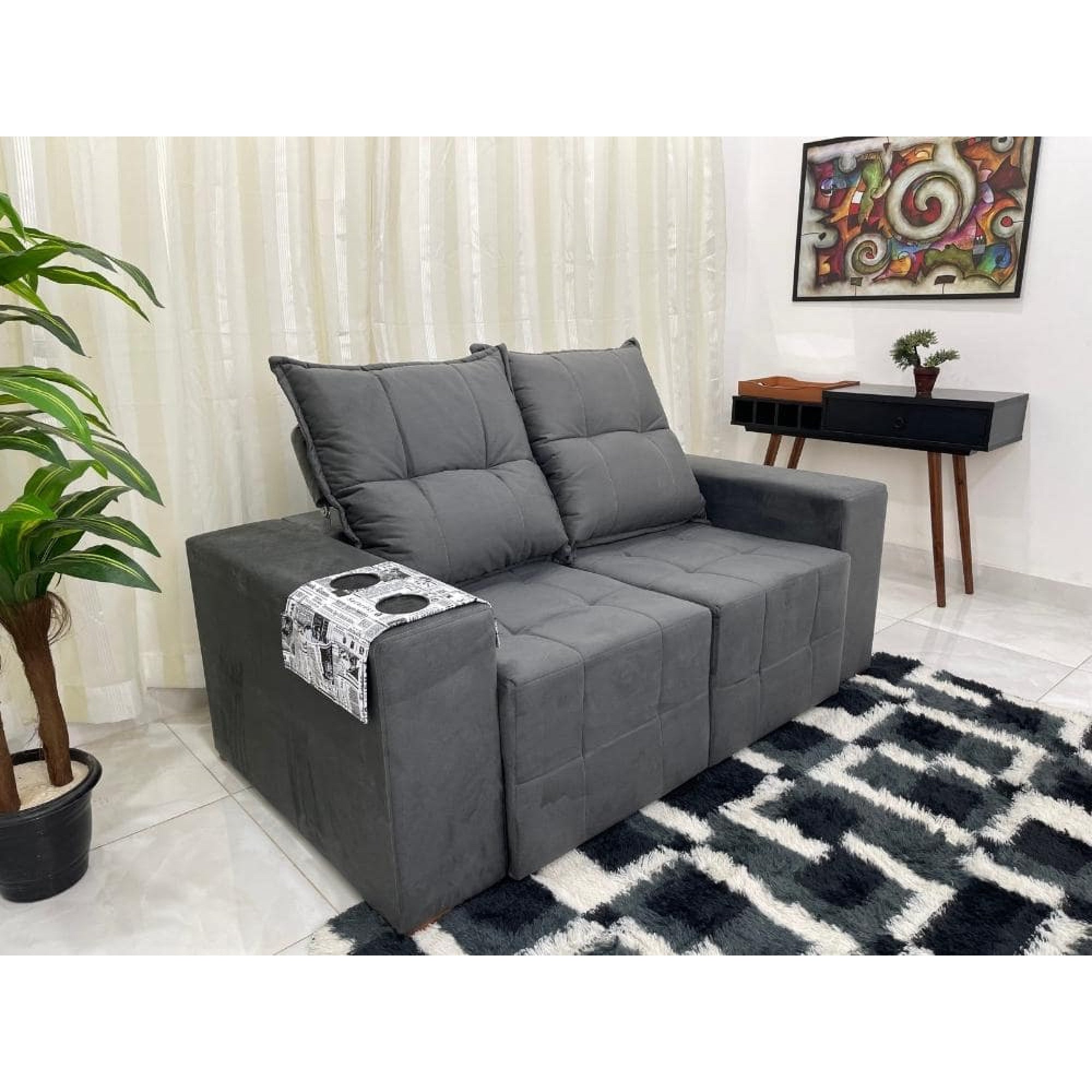 Sofá Espanha Retrátil Reclinável 1,50m - Grafite - Móveis furniture