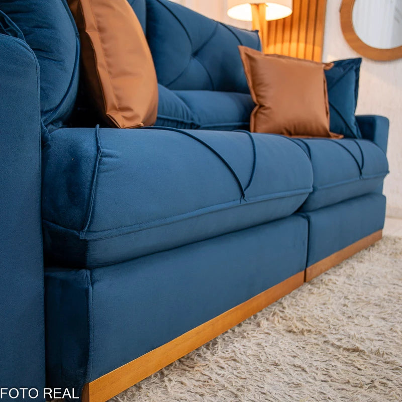 Sofá Retrátil Reclinável Gran Bello 2.30m Veludo Azul 03 - Molas Ensacadas Pocket