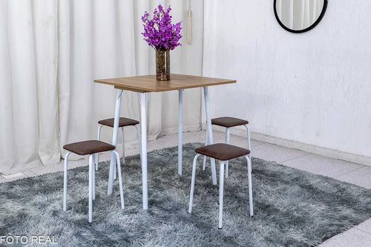 Mesa dobrável Bali C/ 4 Tamboretes Marrom Teixeira - Móveis furniture